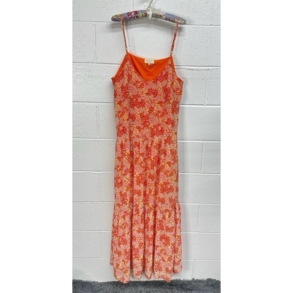 Melloday Spaghetti Strap Orange Floral Maxi Dress / Women's XL